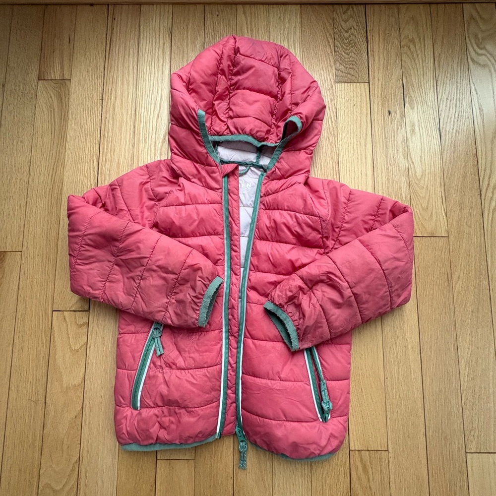 Mini Boden Pink and Green Puffer Jacket